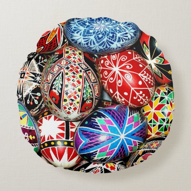 Ukrainian Easter Eggs,  Round Cushion (Front)