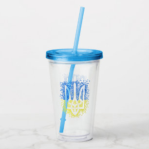 Ukrainian emblem trident tryzub scattering hearts acrylic tumbler