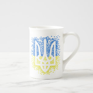 Ukrainian emblem trident tryzub scattering hearts bone china mug