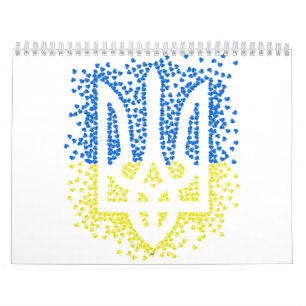 Ukrainian emblem trident tryzub scattering hearts calendar