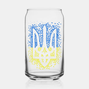 Ukrainian emblem trident tryzub scattering hearts can glass