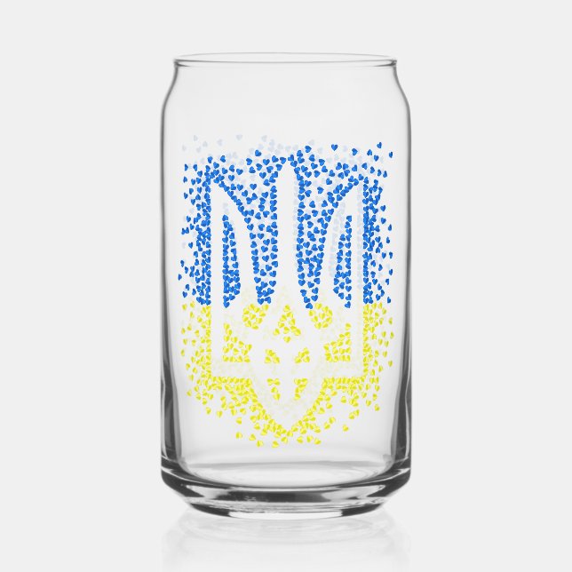 Ukrainian emblem trident tryzub scattering hearts can glass (Front)