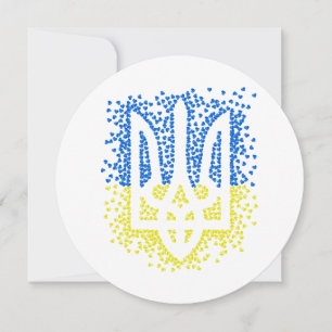 Ukrainian emblem trident tryzub scattering hearts card