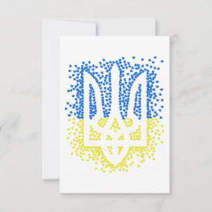 Ukrainian emblem trident tryzub scattering hearts card