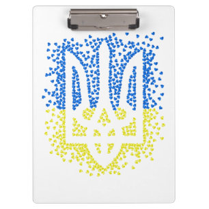 Ukrainian emblem trident tryzub scattering hearts clipboard