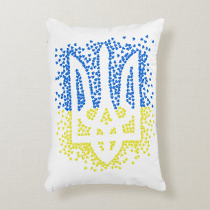 Ukrainian emblem trident tryzub scattering hearts decorative cushion