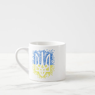 Ukrainian emblem trident tryzub scattering hearts espresso cup