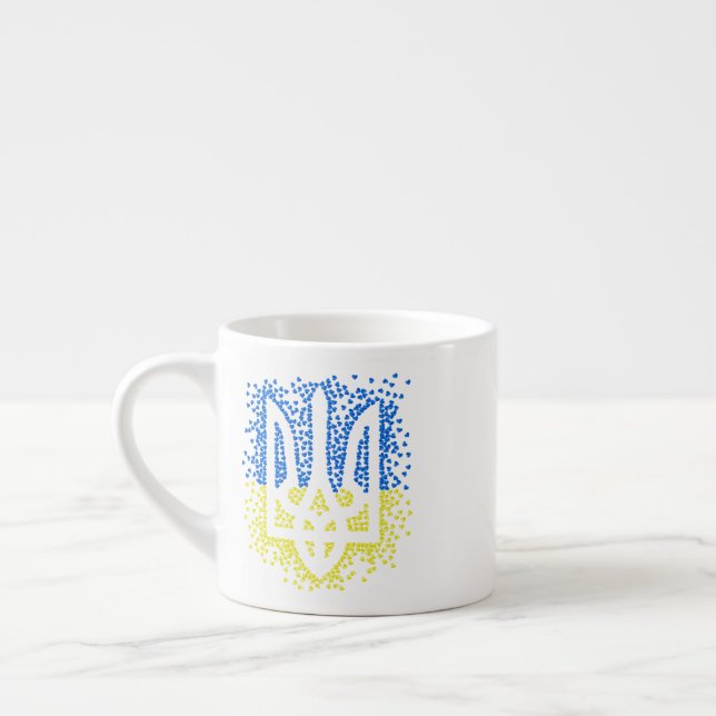 Ukrainian emblem trident tryzub scattering hearts espresso cup (Left)