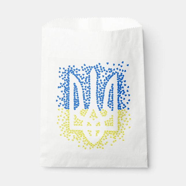 Ukrainian emblem trident tryzub scattering hearts favour bags (Front)
