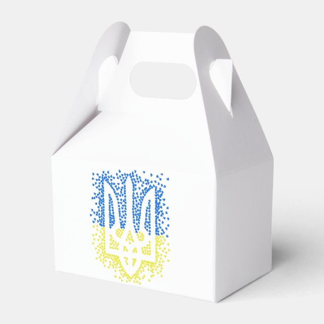 Ukrainian emblem trident tryzub scattering hearts favour box (Front Side)