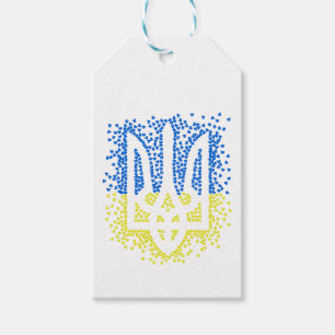 Ukrainian emblem trident tryzub scattering hearts gift tags