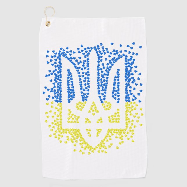 Ukrainian emblem trident tryzub scattering hearts golf towel (Front)