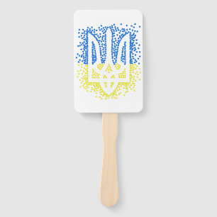 Ukrainian emblem trident tryzub scattering hearts hand fan