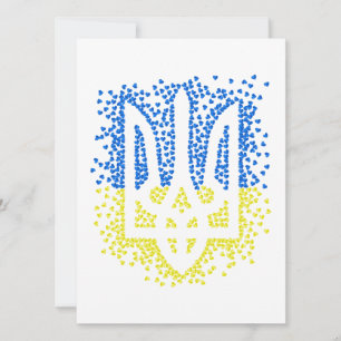 Ukrainian emblem trident tryzub scattering hearts holiday card