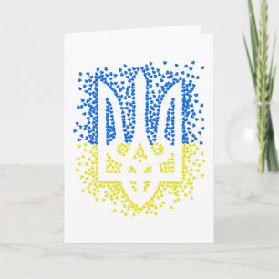 Ukrainian emblem trident tryzub scattering hearts invitation