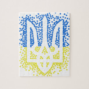 Ukrainian emblem trident tryzub scattering hearts jigsaw puzzle