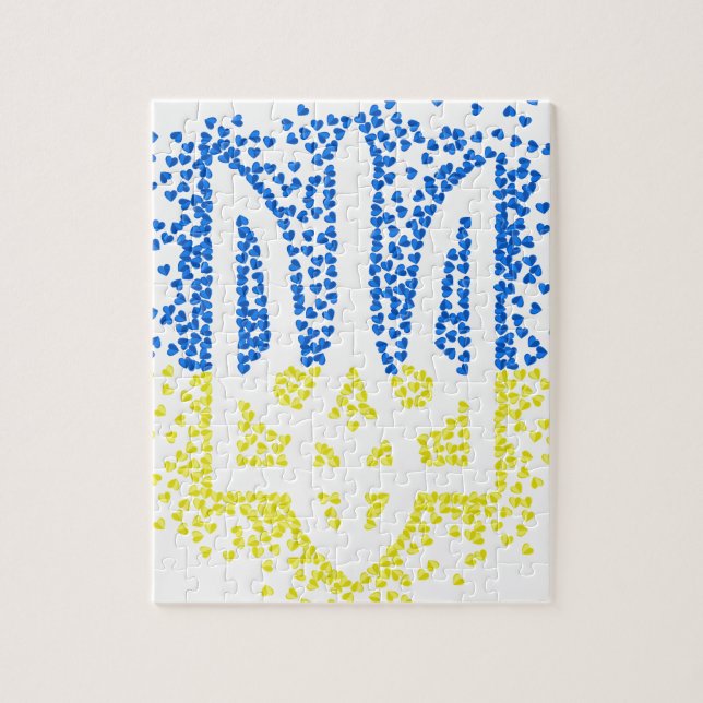 Ukrainian emblem trident tryzub scattering hearts jigsaw puzzle (Vertical)