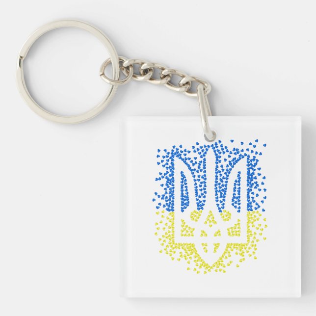 Ukrainian emblem trident tryzub scattering hearts key ring (Front)