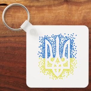 Ukrainian emblem trident tryzub scattering hearts key ring