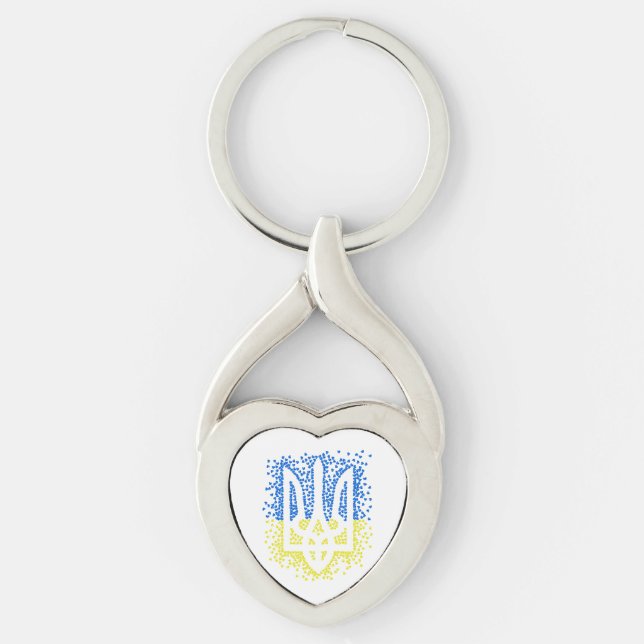 Ukrainian emblem trident tryzub scattering hearts key ring (Front)