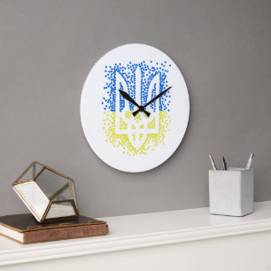 Ukrainian emblem trident tryzub scattering hearts large clock