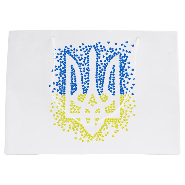 Ukrainian emblem trident tryzub scattering hearts large gift bag (Front)