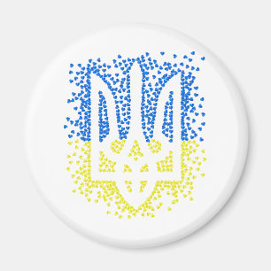 Ukrainian emblem trident tryzub scattering hearts magnet