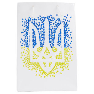 Ukrainian emblem trident tryzub scattering hearts medium gift bag