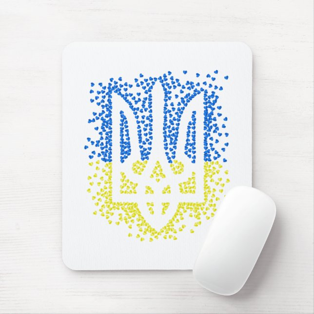 Ukrainian emblem trident tryzub scattering hearts mouse mat (With Mouse)