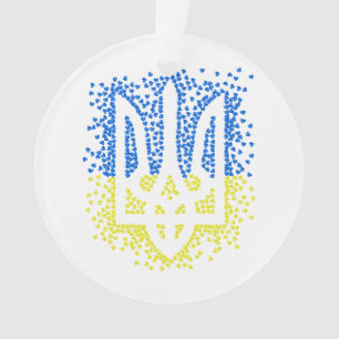 Ukrainian emblem trident tryzub scattering hearts ornament