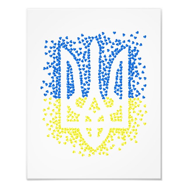 Ukrainian emblem trident tryzub scattering hearts photo print (Front)