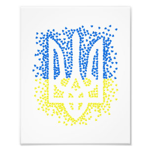 Ukrainian emblem trident tryzub scattering hearts photo print