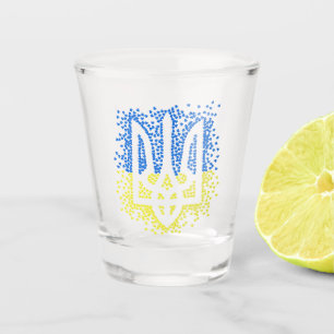 Ukrainian emblem trident tryzub scattering hearts shot glass