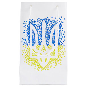 Ukrainian emblem trident tryzub scattering hearts small gift bag