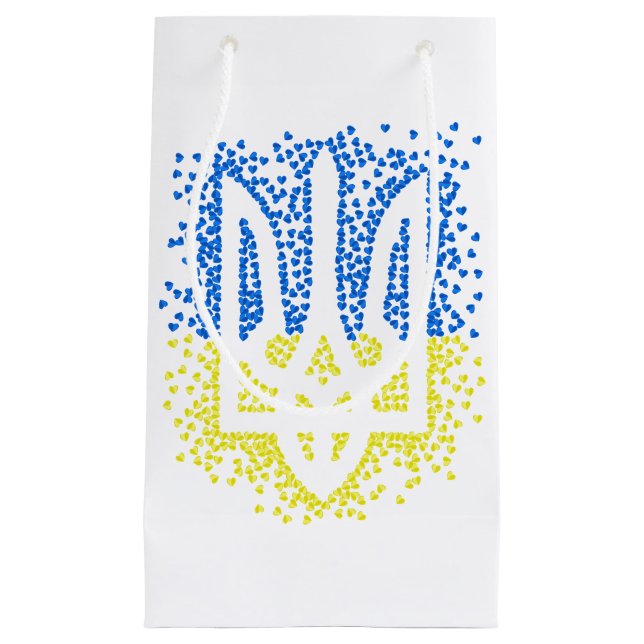 Ukrainian emblem trident tryzub scattering hearts small gift bag (Front)