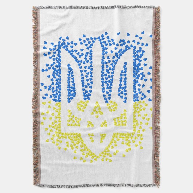 Ukrainian emblem trident tryzub scattering hearts throw blanket (Front Vertical)
