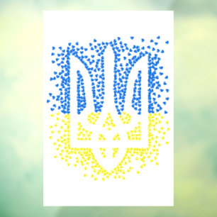 Ukrainian emblem trident tryzub scattering hearts window cling