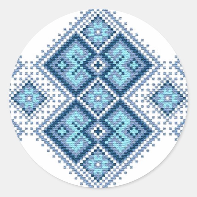 Ukrainian embroidery blue vyshyvanka classic round sticker (Front)