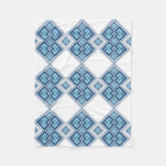 Ukrainian embroidery blue vyshyvanka fleece blanket (Front)