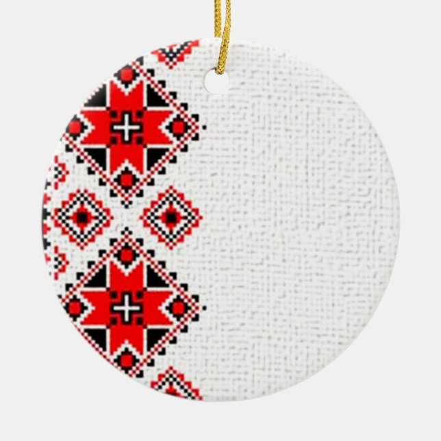 Ukrainian embroidery ceramic tree decoration (Front)