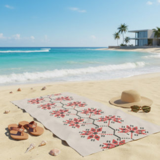 Ukrainian Embroidery Floral Folk Art  Beach Towel