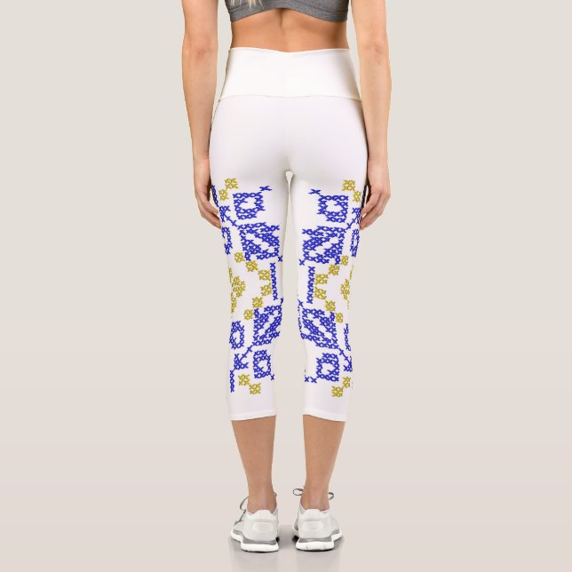  Ukrainian embroidery in the colours of the Ukrain Capri Leggings (Back)