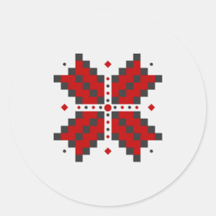 Ukrainian embroidery, red and black classic round sticker