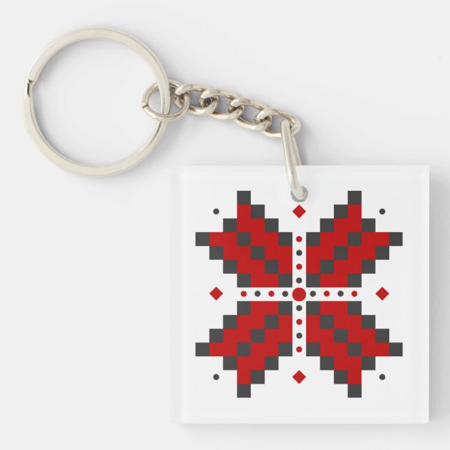 Ukrainian embroidery, red and black key ring (Front)