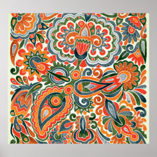 Ukrainian Ethnic Flower, Hand-Drawn Marker. Poster