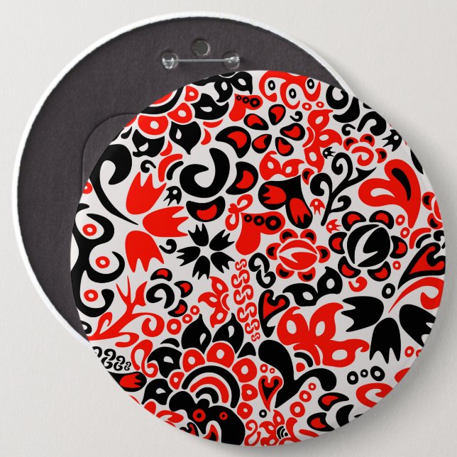 Ukrainian ethnic folk art floral pattern absrtact  6 cm round badge (Front & Back)