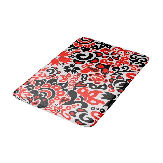 Ukrainian ethnic folk art floral pattern absrtact  bath mat (Angled)