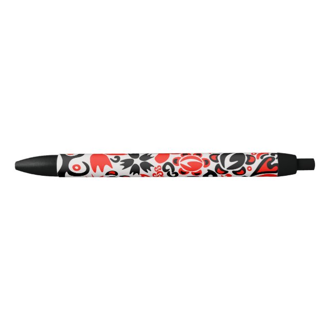 Ukrainian ethnic folk art floral pattern absrtact  black ink pen (Front)