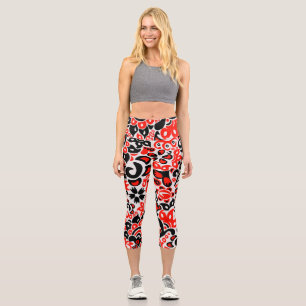 Ukrainian ethnic folk art floral pattern absrtact capri leggings