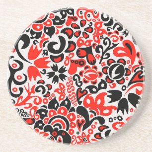 Ukrainian ethnic folk art floral pattern absrtact coaster